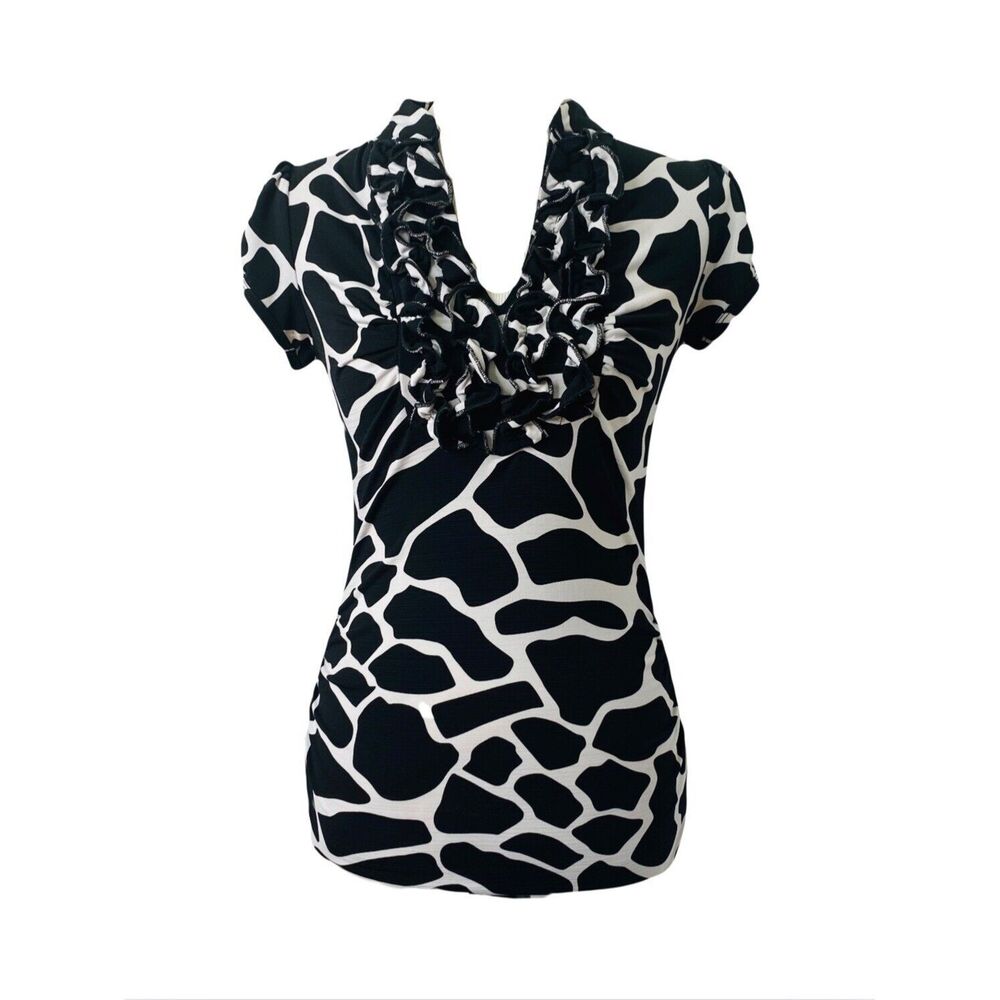 Heart Soul Women's Shirt Black and White Animal Print Short Sleeve Size Small